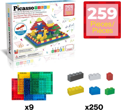 PicassoTiles 1016pcs Magnetic Tile & Building Brick Combo Construction STEM Toy Magnet Tiles for Creative Play Educational Toys for 3+ Large Bricks for Toddlers Compatible with Major Brands PTS1016