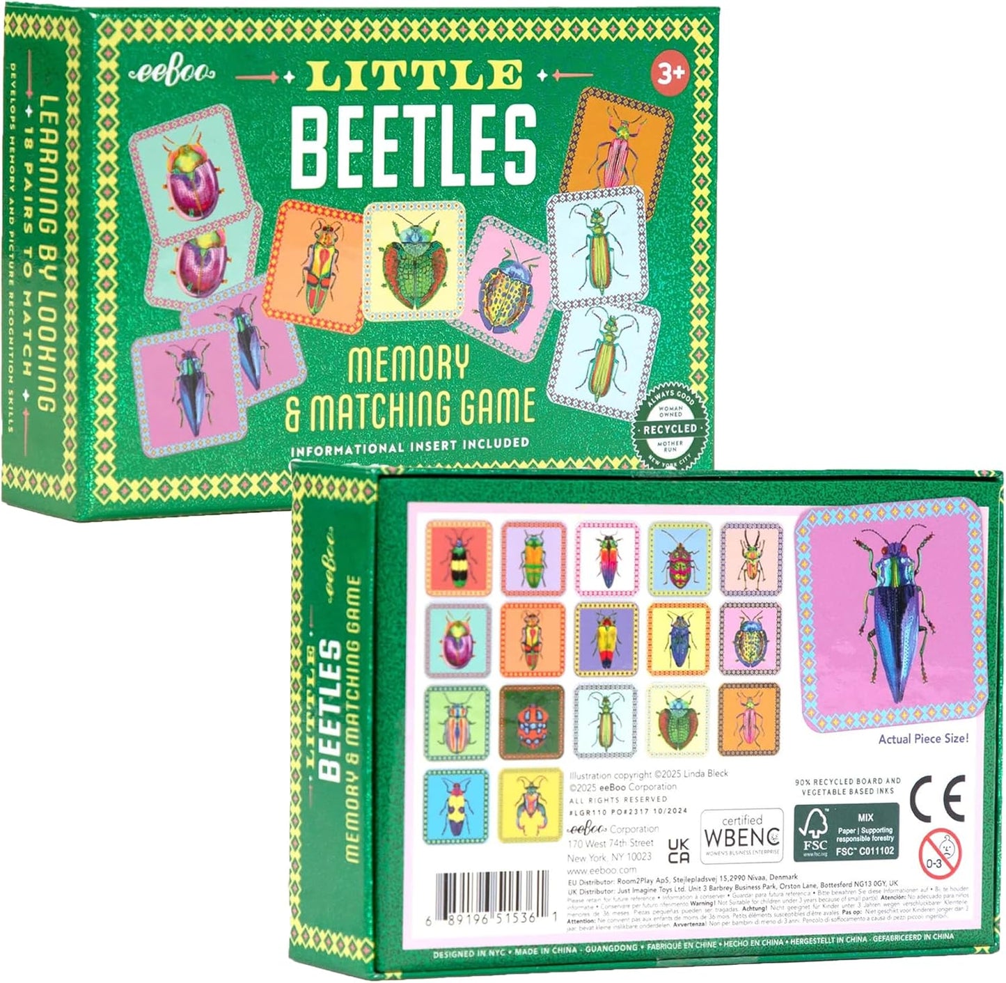 eeBoo: Memory & Matching Game- Little Birds- 18 Illustrated Matching Pairs, Concentration Tile Game, Informational Insert, Kids Ages 4+, 1-4 Players