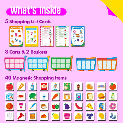 Magnetic Shopping List Game, Funny Spanish Groceries Matching Memory Game, Race to Collect Your Items Educational Toy for Boys & Girls at Home