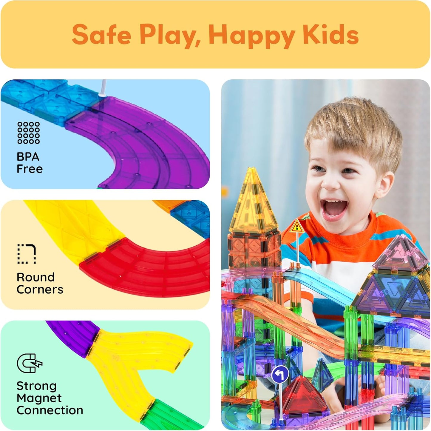 PicassoTiles 121pc Magnetic Tile Race Track Marble Run Magnet Tiles 3-in-1 Playset Car Racing Construction Set STEM Learning Early Education Building Toy Cars for School Toddlers Boys Girls Ages 3+