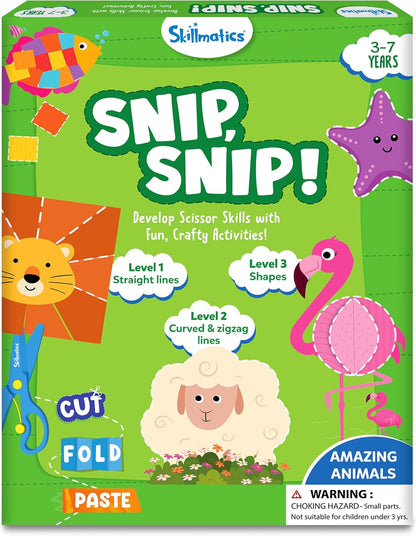 Skillmatics Scissor Skills Activity Book - Snip Snip, 25 Cutting Activities for Preschoolers, Felt Craft Kit, 2 Child-Safe Scissors, Fine Motor Skills, Screen-Free Fun, Gifts for Kids Ages 3-7