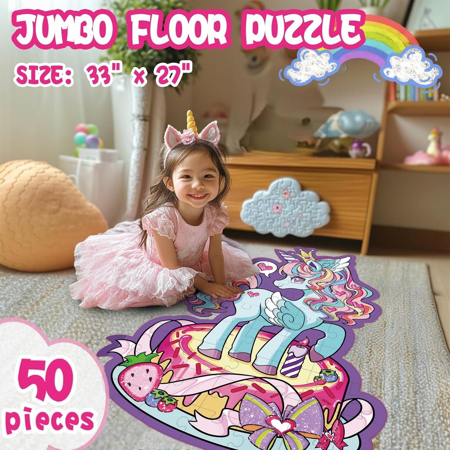 Jumbo Mermaid Floor Puzzle for Kids Ages 6-8 Year Old, Large Toddler Puzzle for Girls Ages 6 7 8 Year Old, Mermaid Girl Gift and Educational Toy for Birthday and Christmas