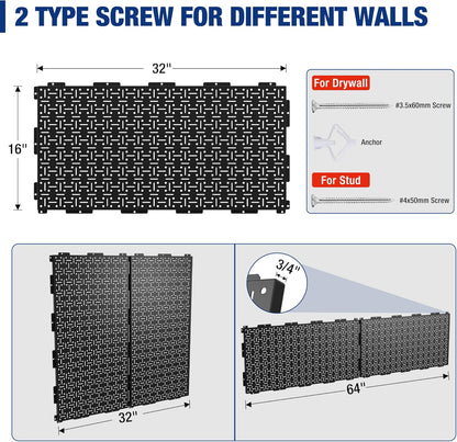 WORKPRO 16”x 16” Metal Peg Board, Foldable Black Pegboard for Wall Organization, Steel Panel with Round Holes & Vertical Slots, Ideal Tool Organizer in Office and Craft Room, 3 Pack
