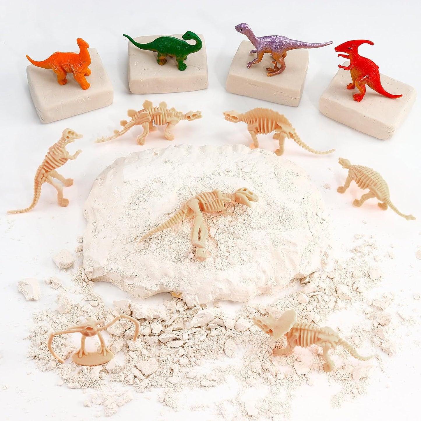 24 PCS Dinosaur Fossil Skeletons, Assorted Dinosaur Skeleton Figures, Mini Dino Figures for Science Dino Sand Dig Party Favor Decorations