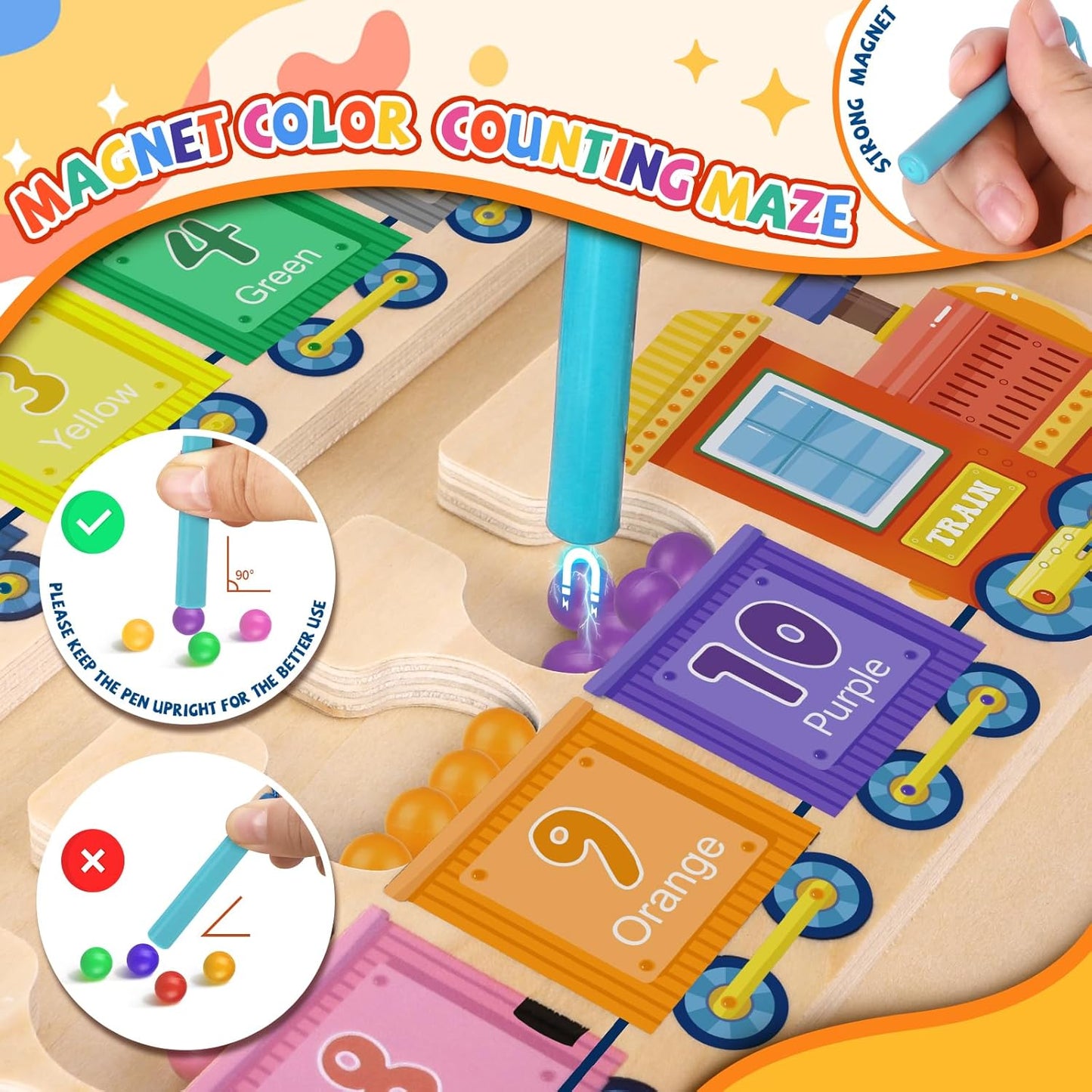 wakeInsa Magnetic Color and Number Maze,Montessori Toy for 2-5 Years Old Girls,Wooden Magnet Balls Puzzles,Toddler Busy Board Game,Preschool Learning Activities,Christmas & Birthday Gift for Kids