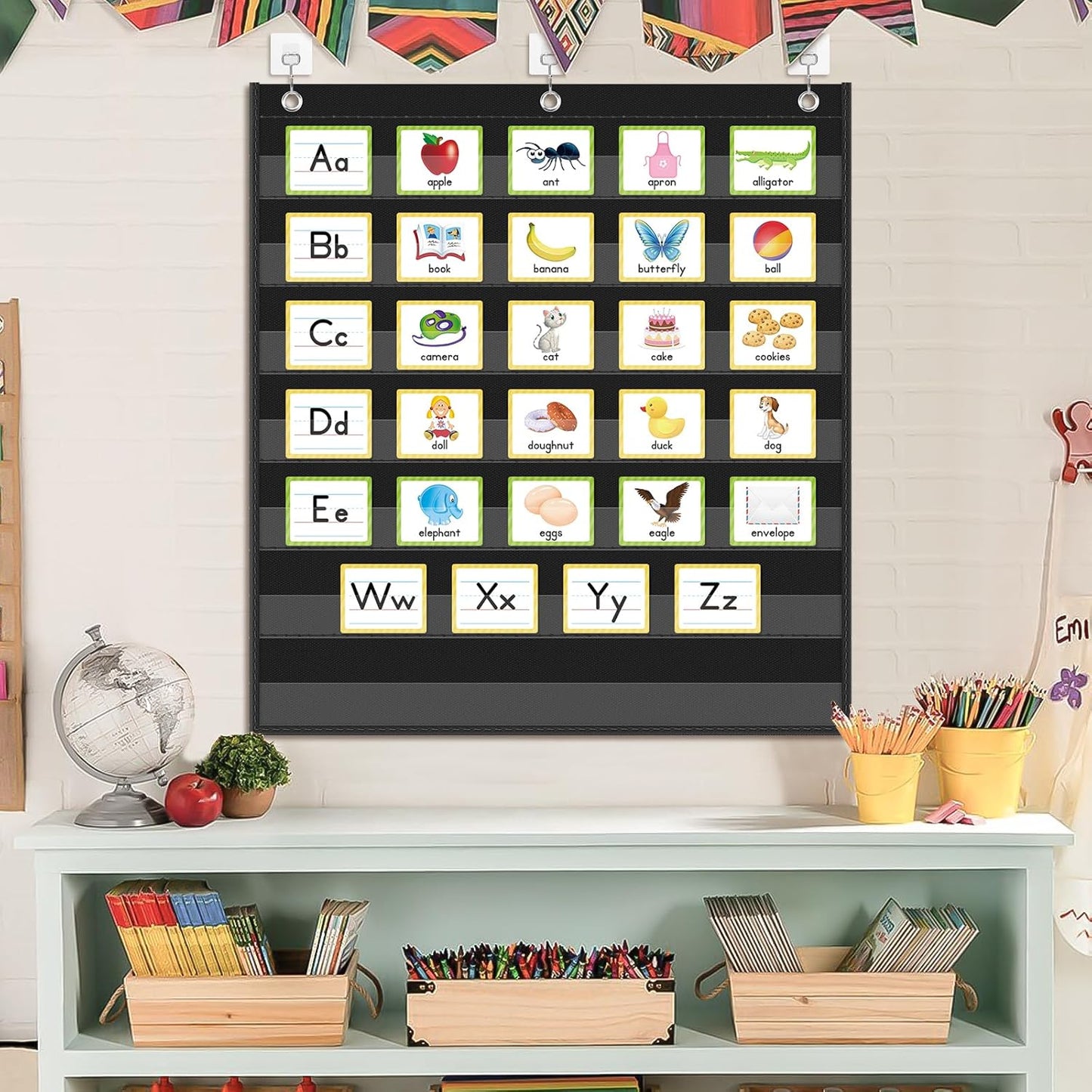 EAMAY Alphabet Pocket Chart Cards for Classroom, Bulletin Board Set Classroom Decorations ABC Flash Cards for Toddlers with 130 Cards