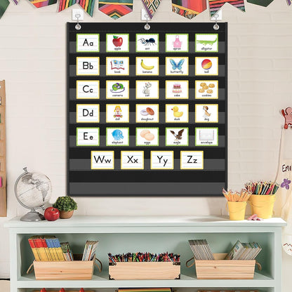 EAMAY Alphabet Pocket Chart Cards for Classroom, Bulletin Board Set Classroom Decorations ABC Flash Cards for Toddlers with 130 Cards