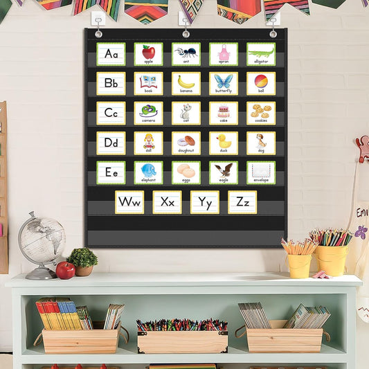 EAMAY Alphabet Pocket Chart Cards for Classroom, Bulletin Board Set Classroom Decorations ABC Flash Cards for Toddlers with 130 Cards