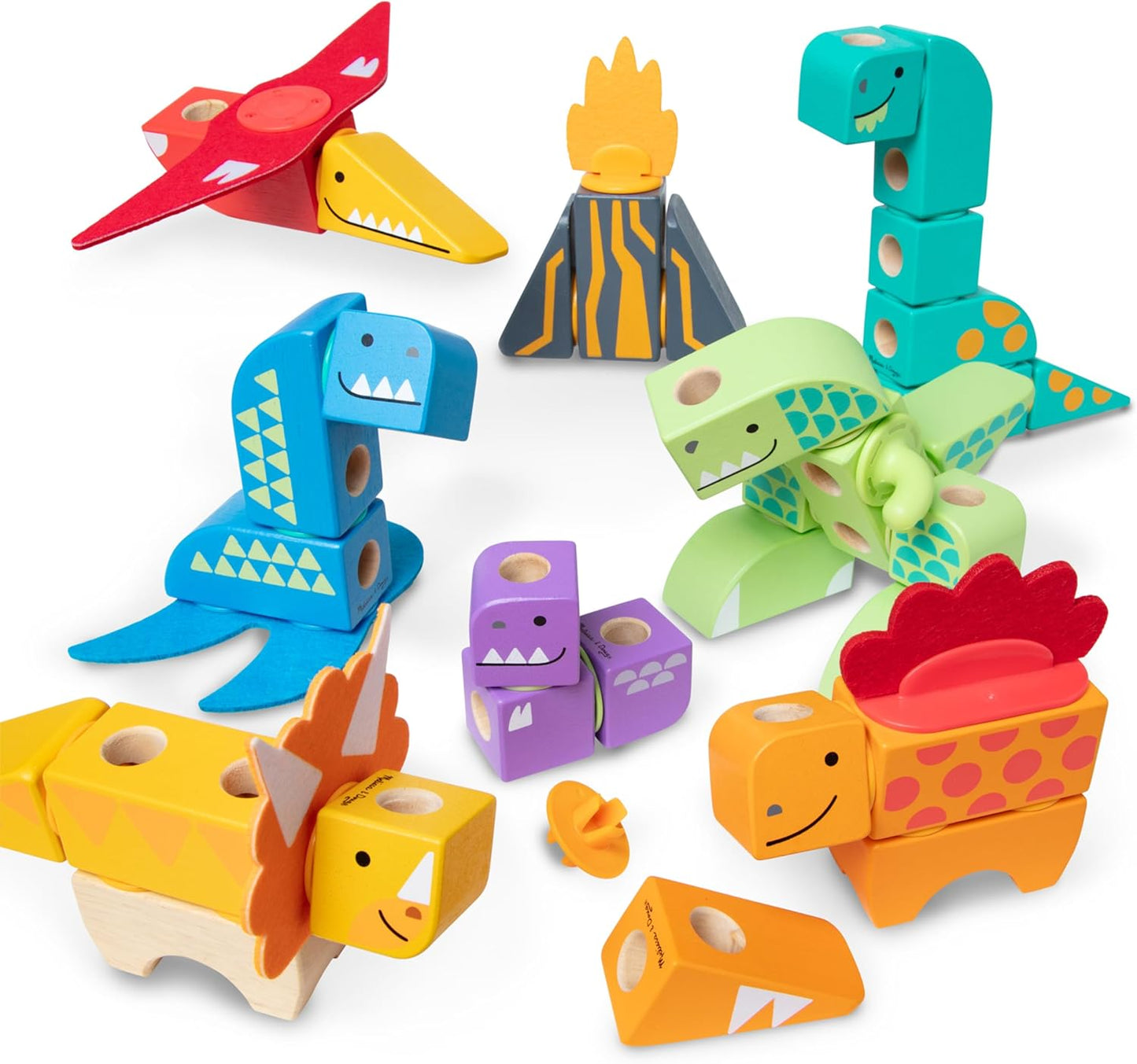 Melissa & Doug Blockables™ Dinosaur Snap and Play, Mix and Match Connectable Wooden Building Blocks Play Set Toy for Preschool Boys and Girls (69 Pcs) - FSC Certified