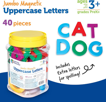 Learning Resources Jumbo Magnetic Uppercase Letters - Magnetic ABC, Alphabet Recognition for Preschoolers, Phonics and Spelling, Classroom, Teach Toddler Reading, Educational Toy, Gifts for Kids