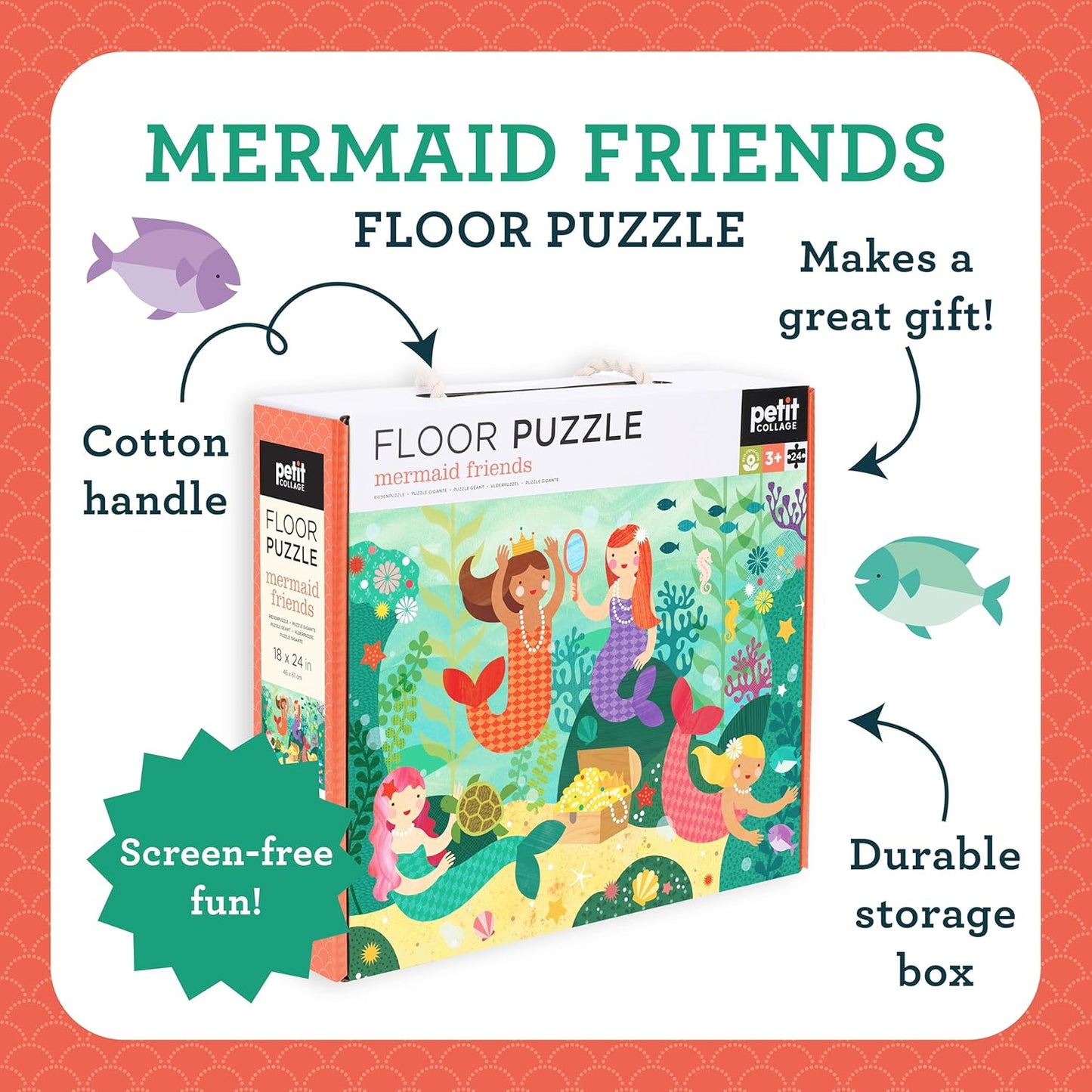 Petit Collage Floor Puzzle, Our World, 24-Pieces – Large Puzzle for Kids, Completed Map Puzzle Measures 18” x 24” – Makes a Great Gift Idea for Ages 3+