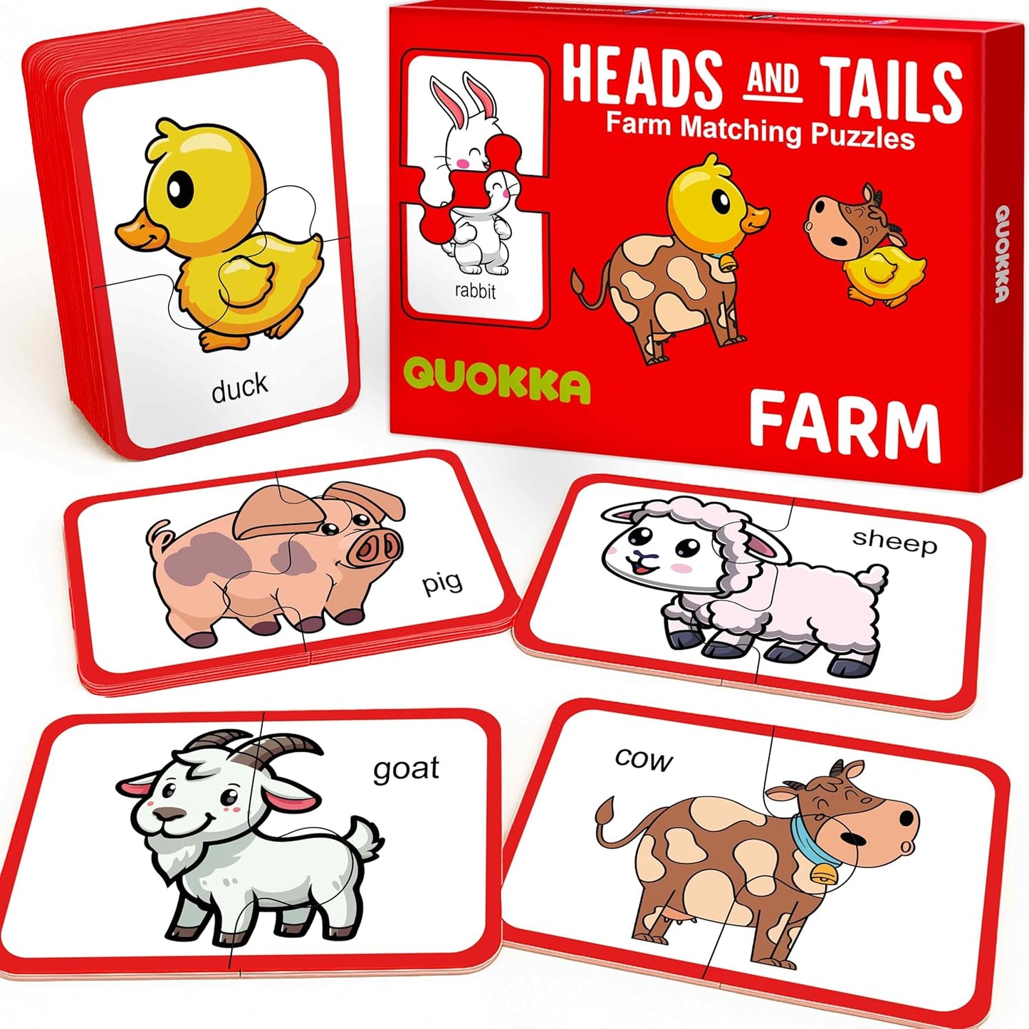 QUOKKA Toddler Puzzles Ages 2-4 – 100% Self-Correcting 16 Matching Pairs of Wood Animals – Educational Toddler Puzzles Ages 1-3 with 32 Pieces - Memory Matching Games for 3-5 Years Old Boys and Girls