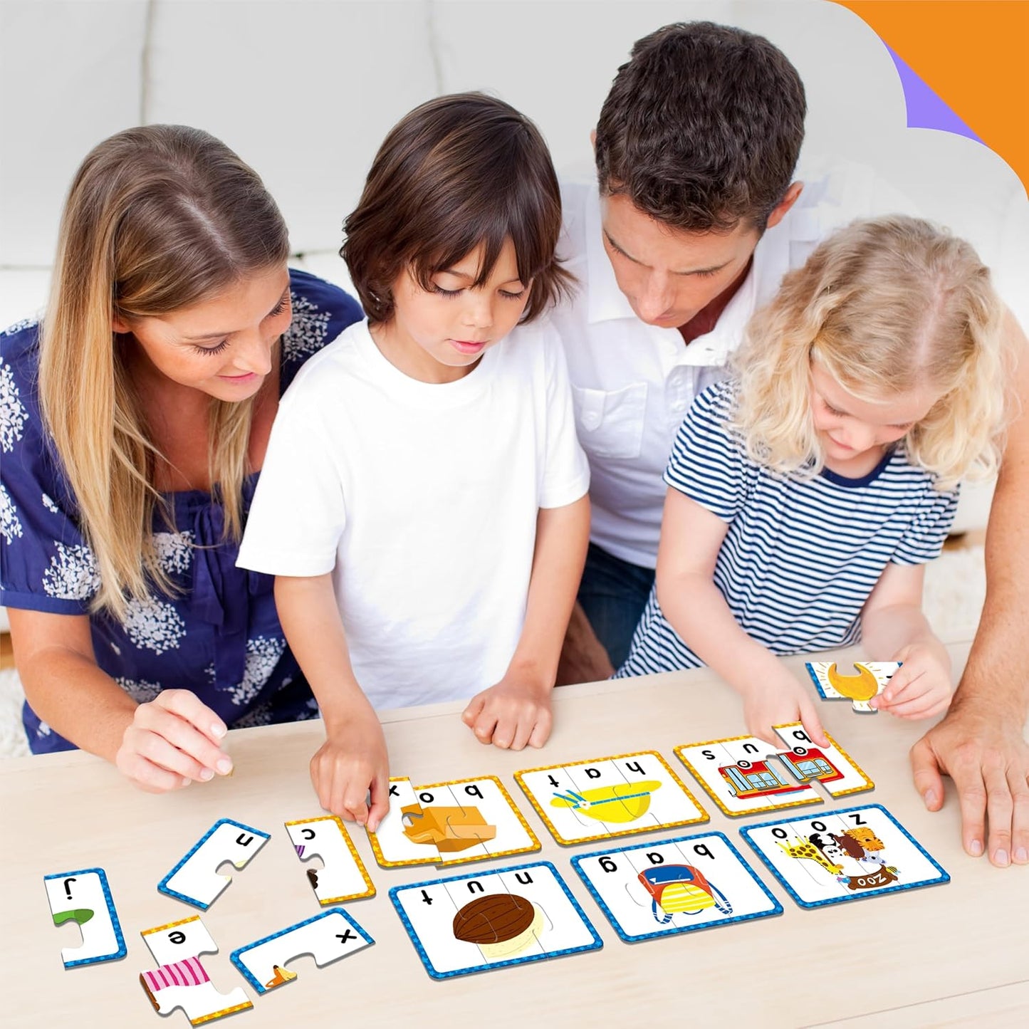 72 Word Spelling Puzzles with Error-Correction Mechanism in 3 Pieces, Perfect for Preschool Learning (36 Block Double Sided)