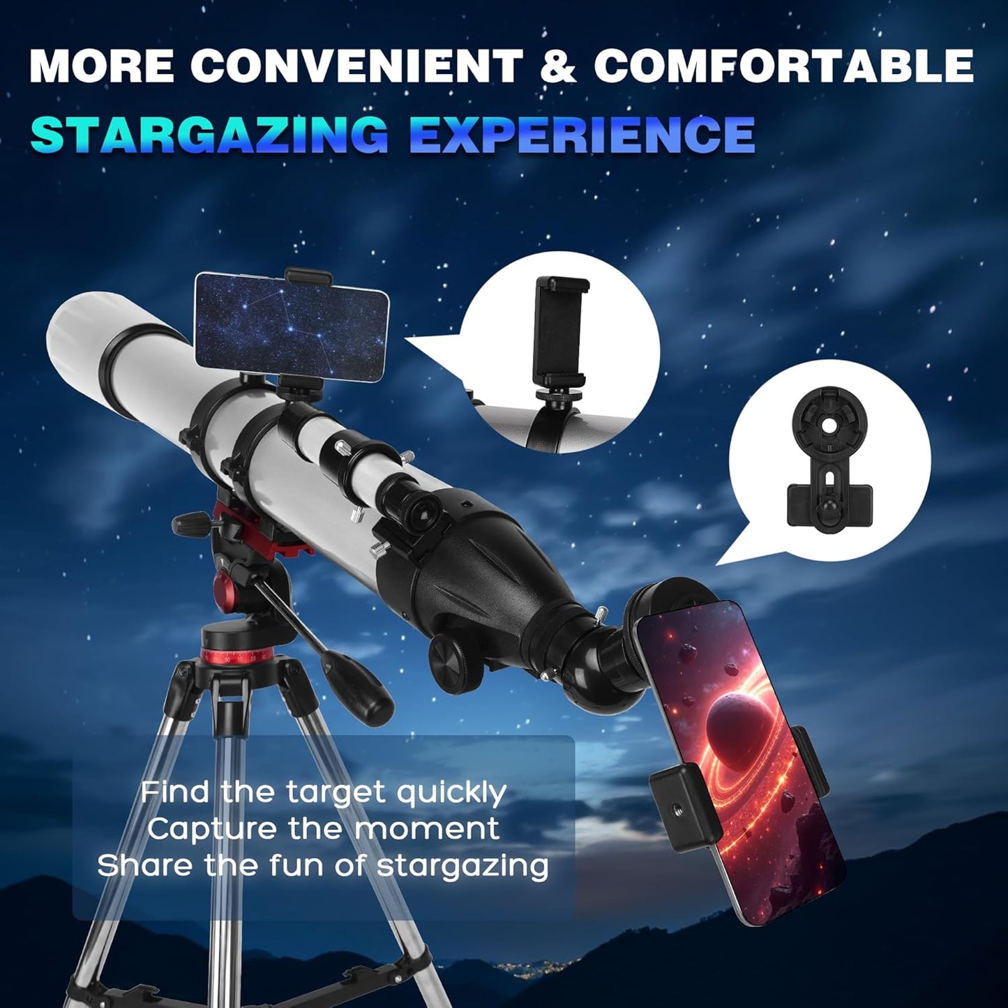 Telescope for Adults High Powered, 80mm Aperture 600mm Telescopes for Astronomy Adults&Kids&Beginners, Portable Travel Refractor Telescope with Tripod&Phone Adapter&Bag for Ground&Moon Viewing, Pink