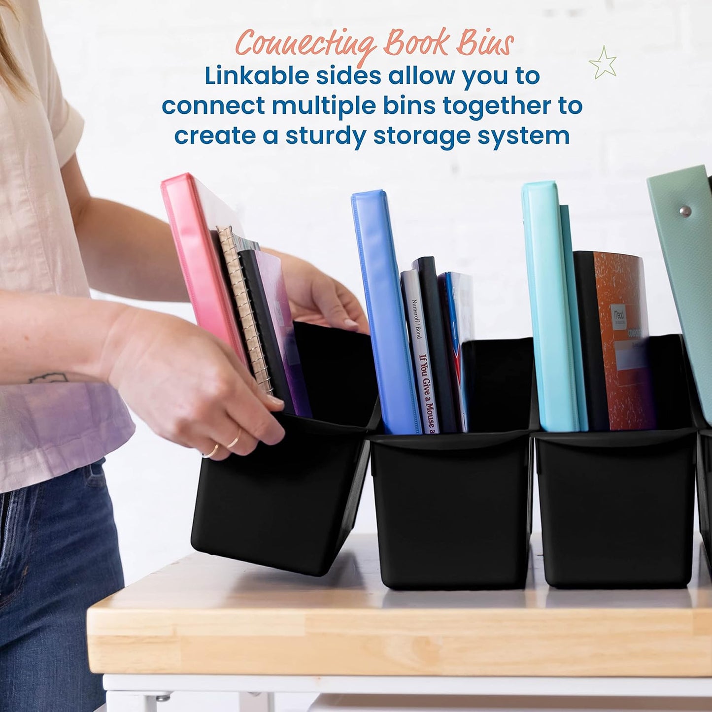 ECR4Kids Linking Plastic Storage Book Bin, Multipurpose Organization, Neon Purple, 10-Piece