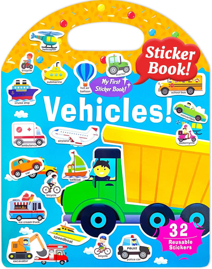 Benresive Reusable Sticker Books for Toddlers, Fun Travel Stickers for Kids, Toddler Sticker Book, Crafts Activities for Toddlers, 3 and Up Birthady Gifts - Vehicle