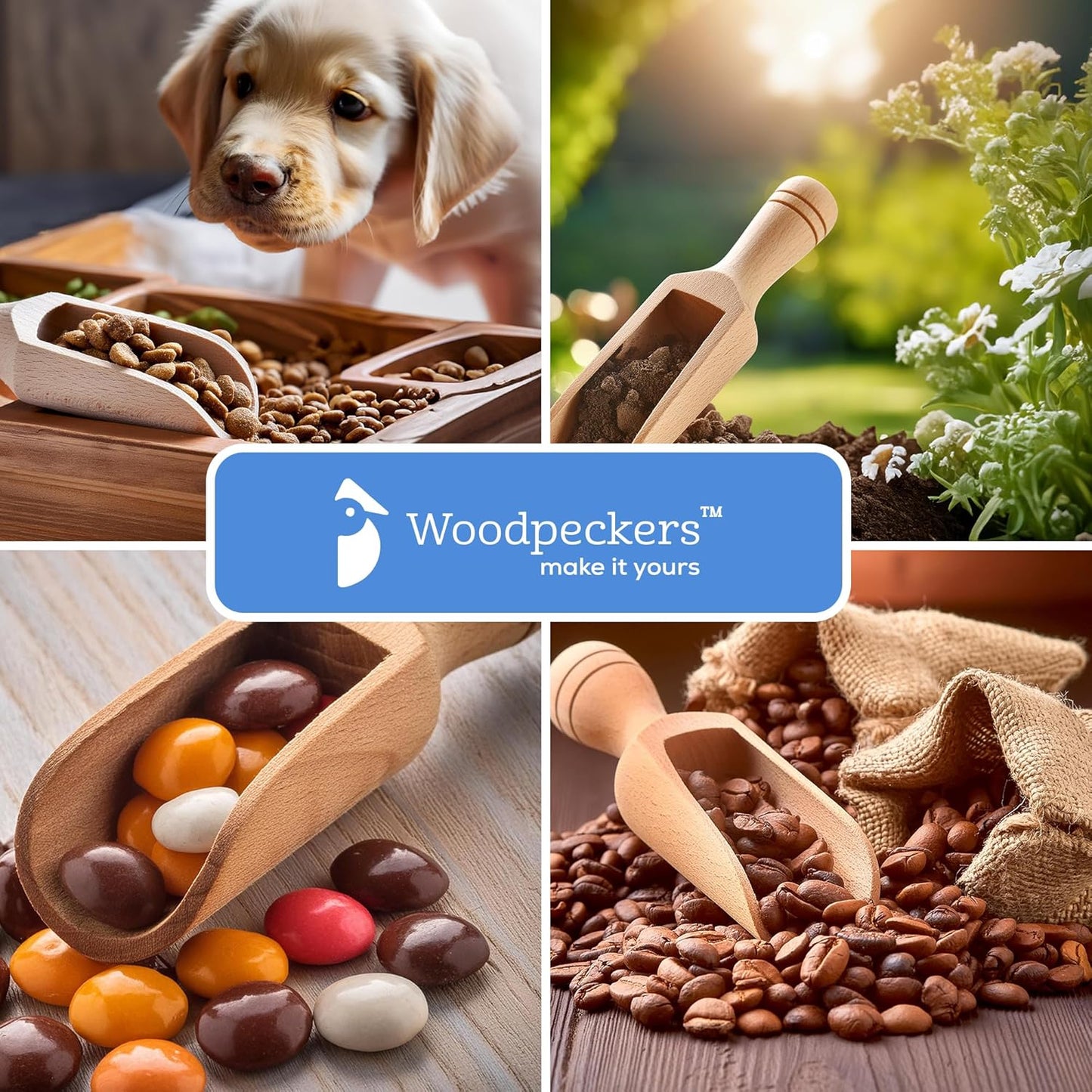 Mini Wooden Scoops 3-3/4 Inches Long, 50 Unfinished Mini Scoops for Jars, Bath Salts, Body Scrubs, Salt & Spice Containers, by Woodpeckers