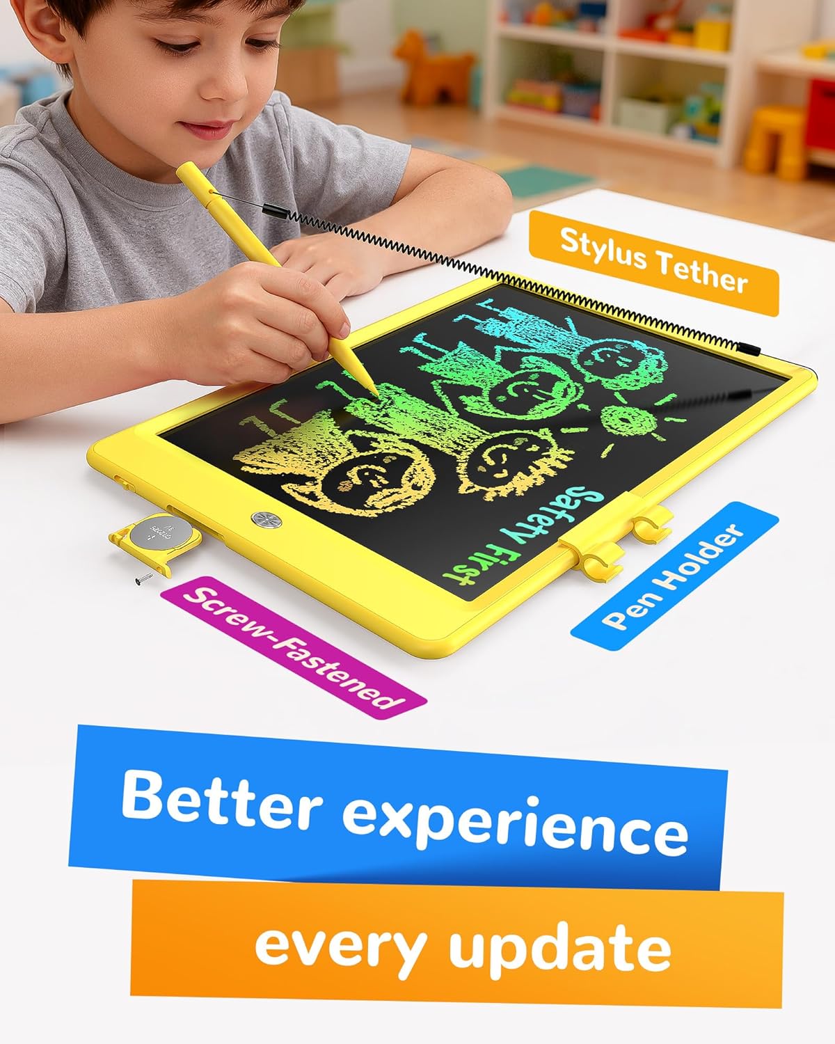 KOKODI LCD Writing Tablet, 12 Inch Colorful Toddler Doodle Board Drawing Tablet, Erasable Reusable Electronic Drawing Pads, Educational and Learning Toy for 3-6 Years Old Boy and Girls(Blue)