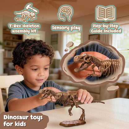 7-Pack Big Dinosaur Fossil Skeleton Building Kit | Take Apart & Rebuild Dinosaur Bones Models | STEM Science Archaeology Toy Gift for Kids 6+ | T-Rex, Triceratops, Velociraptor