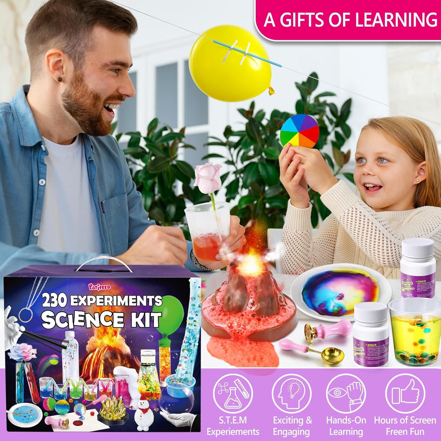 PATIFEED 110 Science Experiments Kit for Kids, Educational Science Lab Chemistry Set, Birthday Toys Gifts for Boys Girls, Volcano Eruption, Crystal