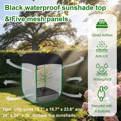 Butterfly & Insect Habitat Cage 24" x 24" x 36", Extra Large Butterfly Enclosure with Poop Tray for Easy to Clean, Pop-up Caterpillars Mesh Cage Terrarium with Sunshade Top for Outdoor.