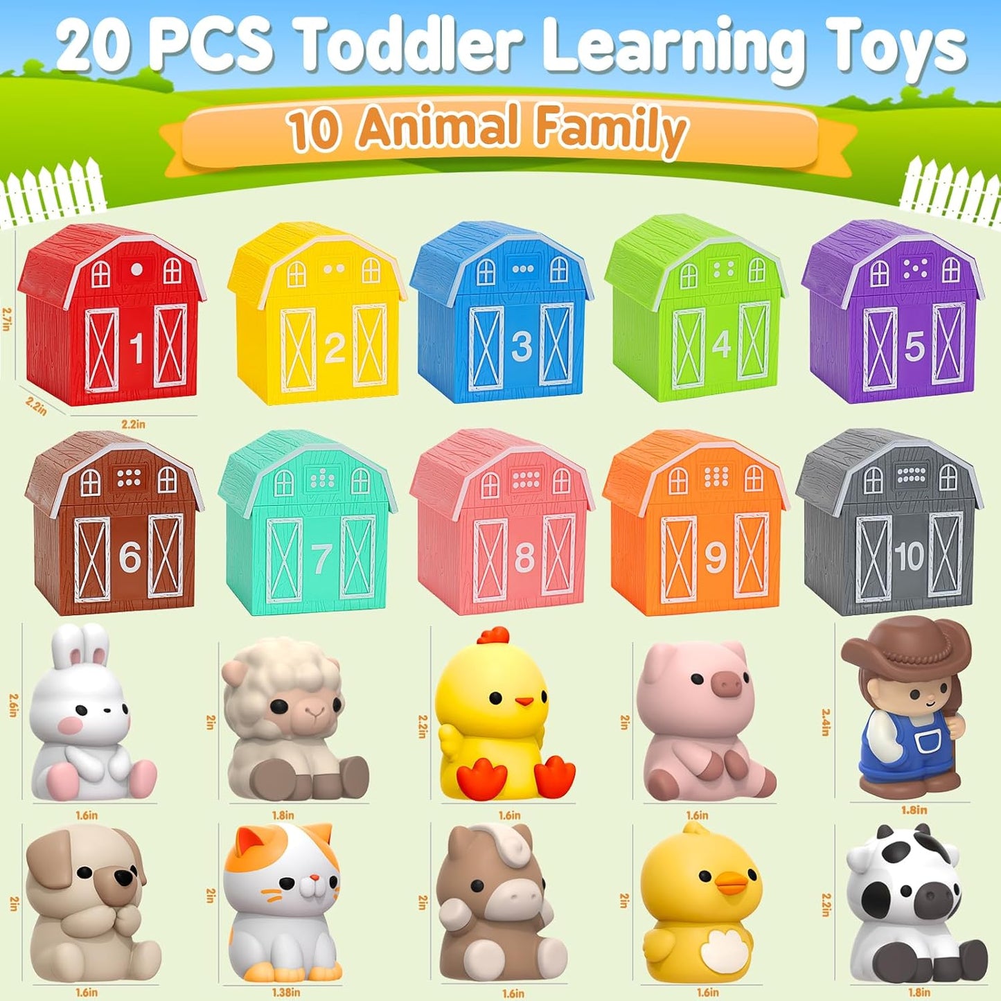 Learning Toys for 1 2 3 Year Old Boys Girls, 20 Pcs Cat Toys for Toddlers 1-3, Kitten Finger Puppet Games, Counting Matching Sorting Motor Educational Playset, Gifts for Baby Toddlers Age 12-18 Months
