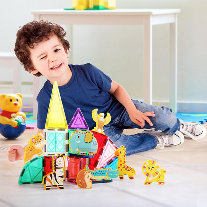 PicassoTiles Magnetic Tile Building Blocks Add On 8 Magnetized Action Figures Construction Vehicles & Zoo Animal Theme Compatible with Magnet Tiles Sets STEM Learning Toy for Boys & Girls Age 3+ PTA21