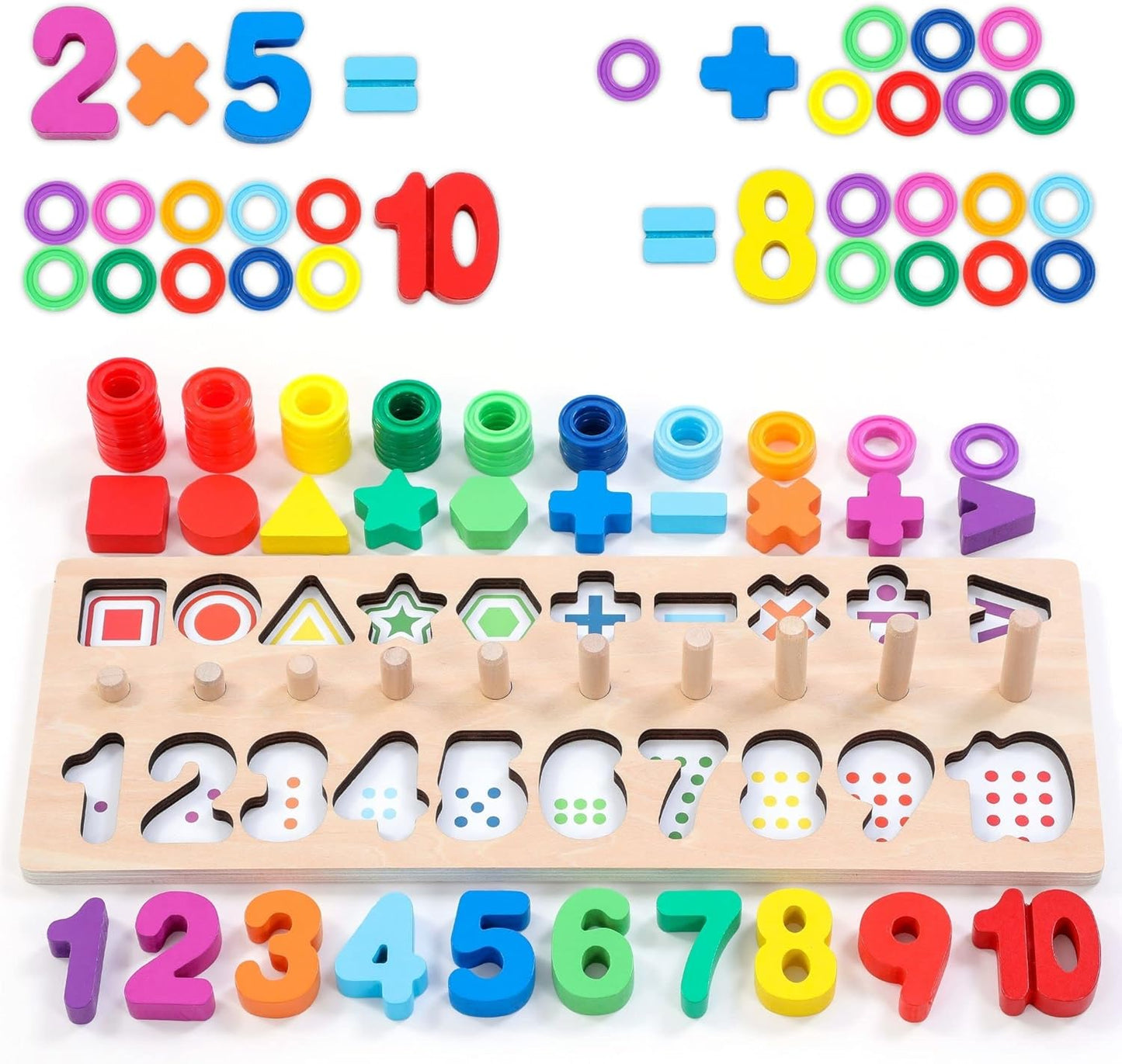 GeroCrew Toddler Montessori Toys Teaches Number, Counting, Math, Stacking Fun Preschool Learning Activates for Boy and Girl | Year Old Boy Gifts and Beyond! (Macaron)