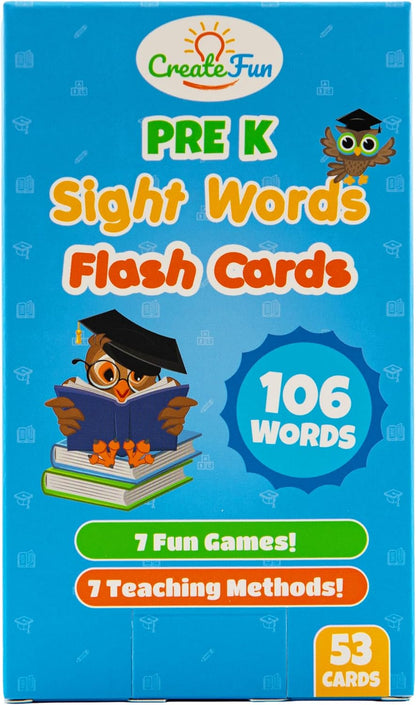 106 Sight Words Flash Cards Pre K for Ages 3-4, Dolch & Fry Sight Word Reading Games, Homeschool Supplies for Preschool with 7 Educational Game Ideas