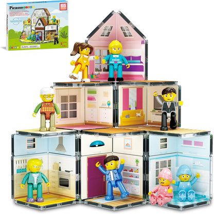 PicassoTiles 60pc Magnetic Tile Princess Castle Building Set with Double Sided Printed Tiles 2 Character Figures STEM Educational Toy Kit for Kids Pretend Play Montessori Learning Ages 3 to 8 PTQ04