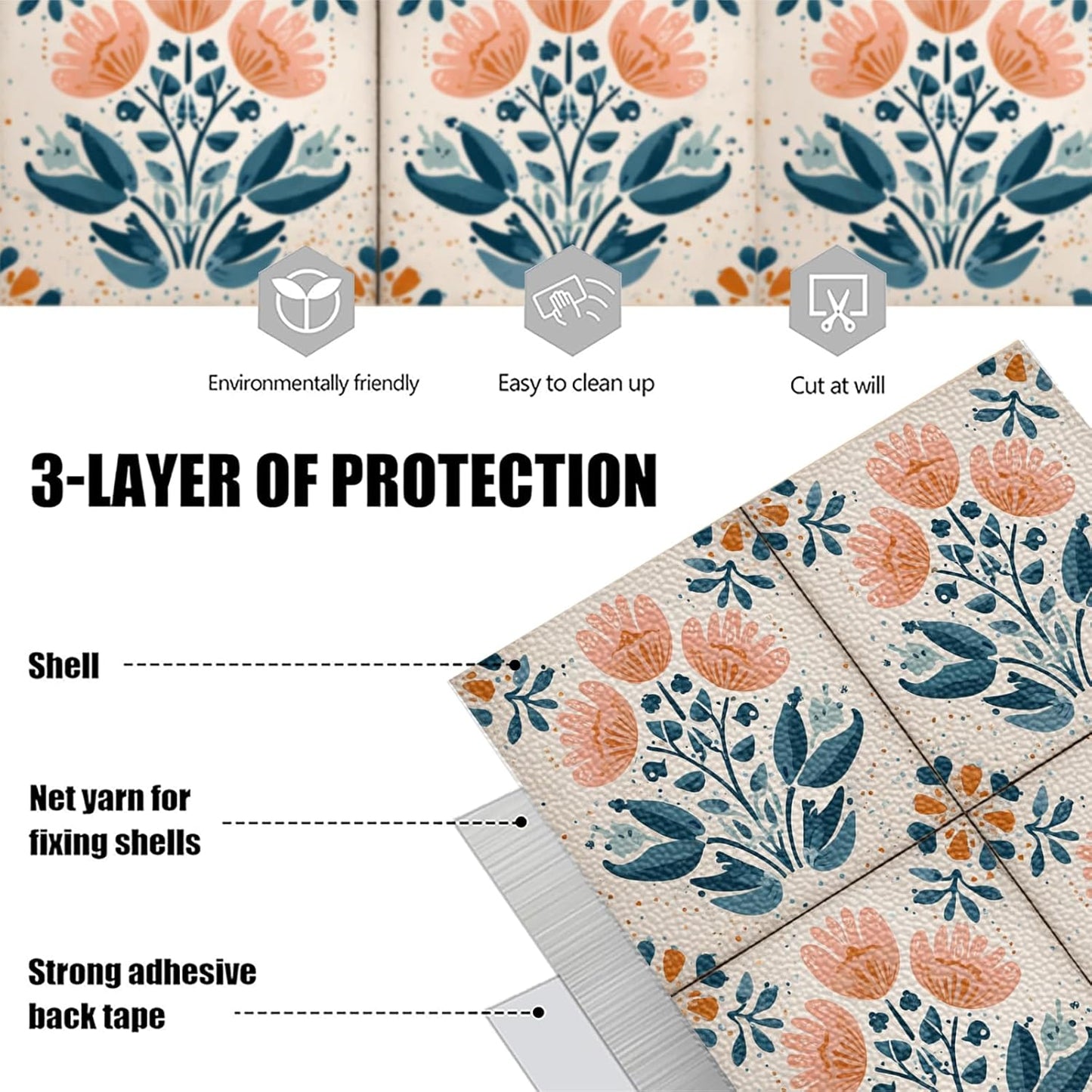 Wall Tiles Peel and Stick 12x12 Inch Ocean Coral Fish Pattern Vinyl Stickers Self Adhesive Tiles for Kitchen Bathroom Shower Laundry Room Aquarium Theme Home Renovation DIY Decor