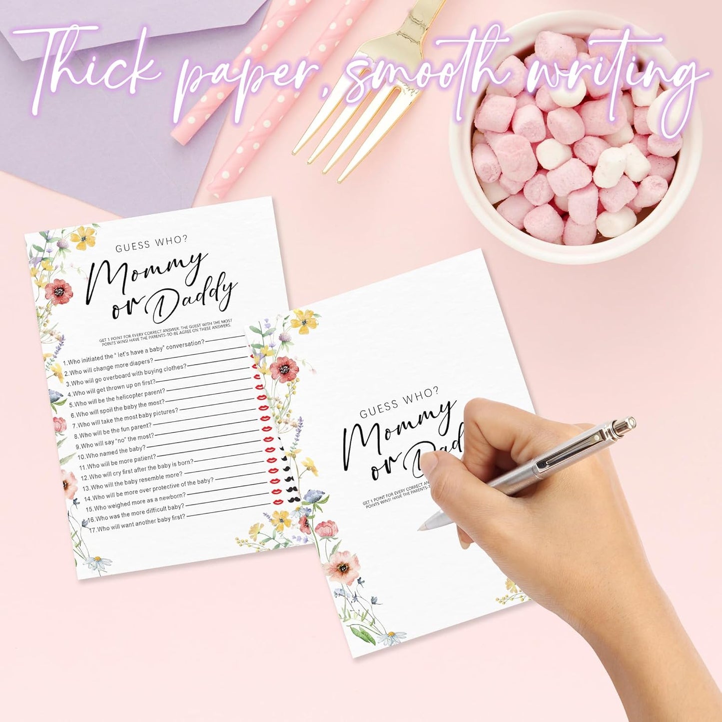 Spring Wildflowers Predictions & Advice Theme Baby Shower Games for New Parents - 50 Flowers Game Cards for Boys & Girls -Gender Neutral Gender Reveal Baby Announcement Activities Supplies & Decor-A02