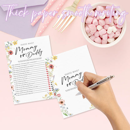 Spring Wildflowers Predictions & Advice Theme Baby Shower Games for New Parents - 50 Flowers Game Cards for Boys & Girls -Gender Neutral Gender Reveal Baby Announcement Activities Supplies & Decor-A02