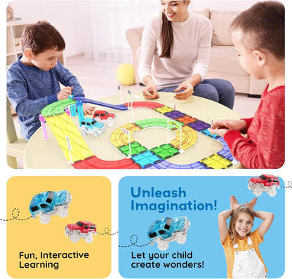 PicassoTiles 121pc Magnetic Tile Race Track Marble Run Magnet Tiles 3-in-1 Playset Car Racing Construction Set STEM Learning Early Education Building Toy Cars for School Toddlers Boys Girls Ages 3+