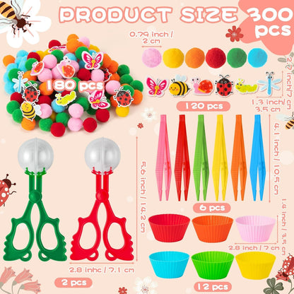EZdhuawuse Summer Sensory Bin Fillers - 268P Fine Motor Toy Counting Sorting Set for Kid Birthday Easter Gift, Felt Phrases Heart Colorful Pom Poms Cup Clip for Preschool Education Activities