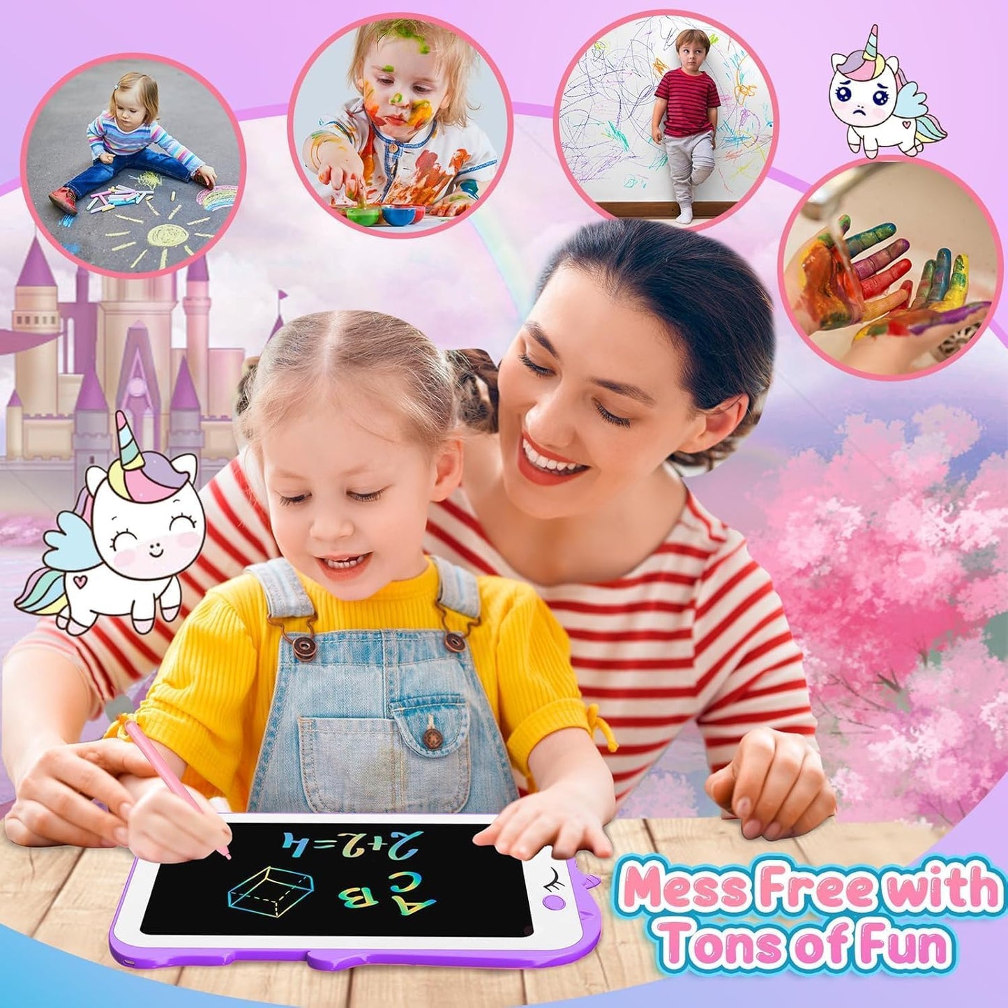 Kids LCD Writing Tablet, 10.5 Inch Colorful Electronic Board Drawing Pad, Electronic Erasable Doodle Tablet for Boys Girls Gifts for Toddler Educational Travel Birthday(Pink)