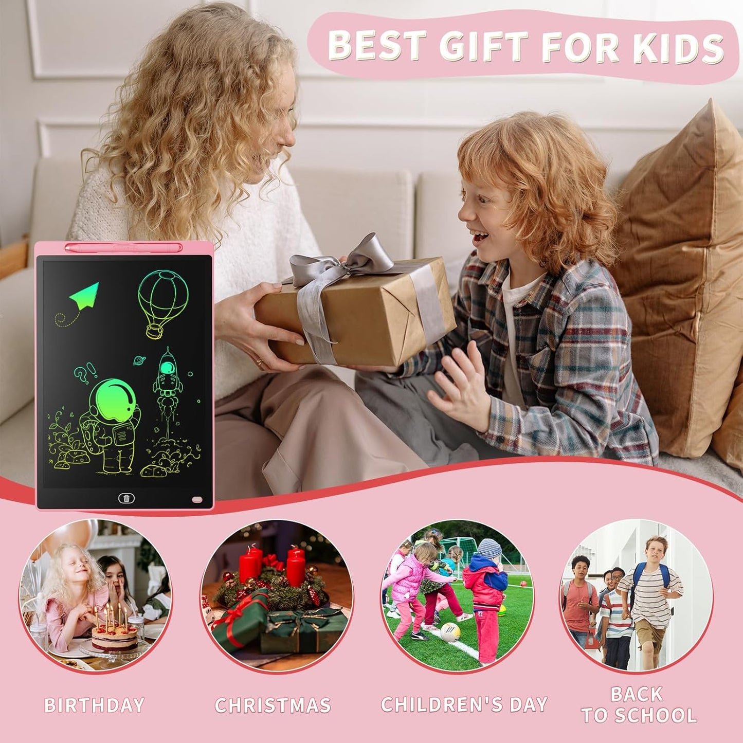 [2 Pack] Genialba LCD Writing Tablet 12-Inch Colorful Doodle Board, Toddler Learning Educational Toys Gifts for 3-8 Years Old Girls and Boys, Electronic Drawing Pad for Kids (Pink&Blue)