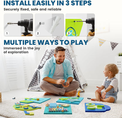 BlueWood Wooden Wall Busy Board Panels, Toddler Learning Activity Center, Montessori Philosophy Sensory, Educational Toys, Conducive to All-Round Development - Whale