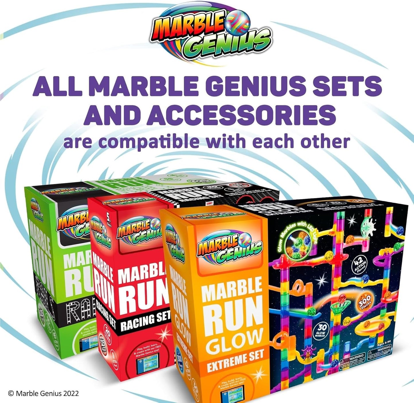Marble Genius Marble Run Race Track - 300-Piece Multicolor Glow Extreme Set - STEM Building Toy & Marble Race Set for Kids Ages 4+