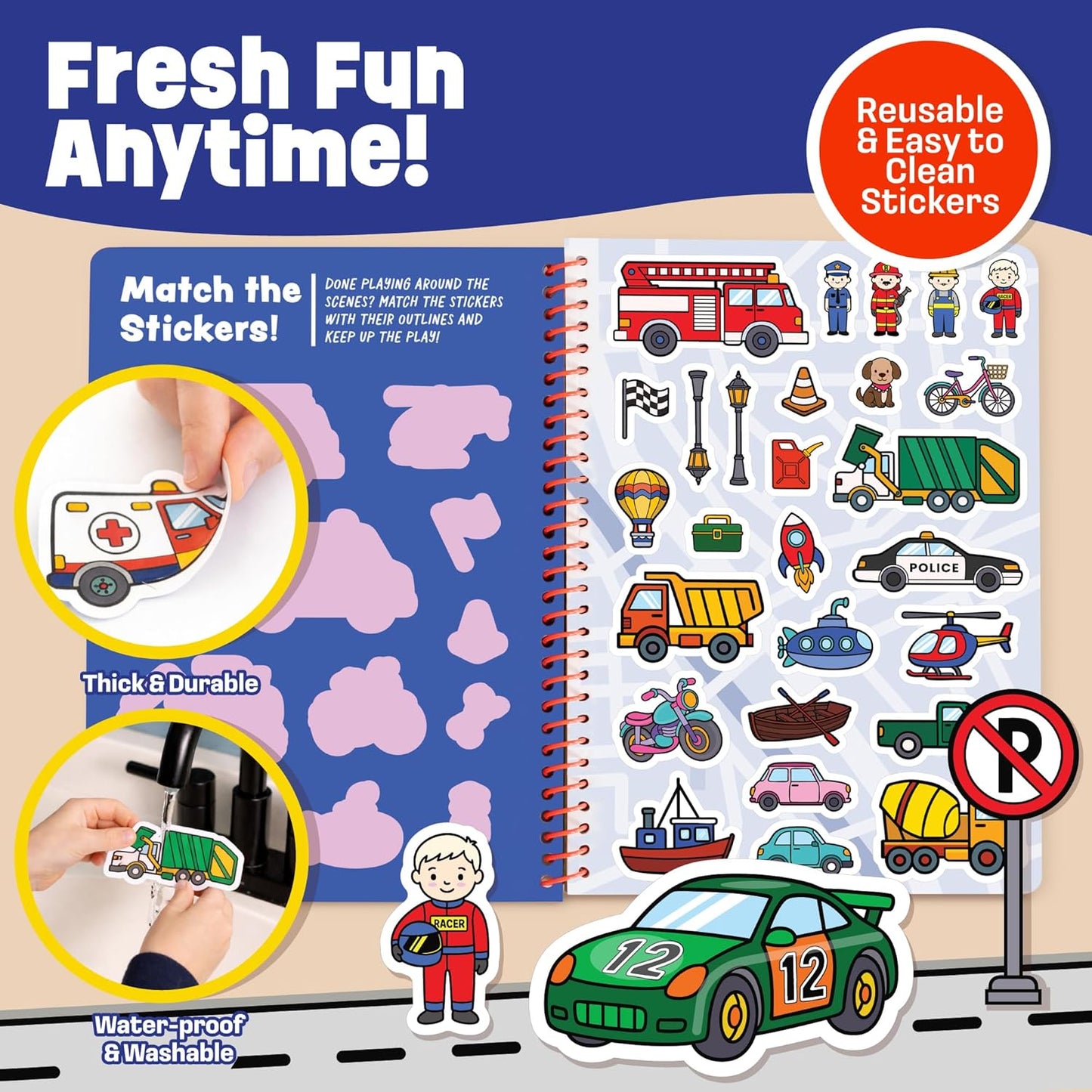 Reusable Jelly Sticker Book - Farm, 7 Scenes - 50 Thick Washable Stickers for Toddlers & Kids: Animals Stickers for Kids, Gift for Ages 3-5 Years Old - Toddler Travel Toys 2-4, Road Trip Activities