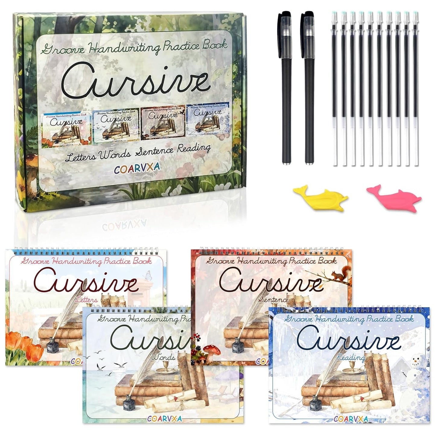 4 Pack Cursive Handwriting Workbook，Magic Grooved Writing Practice Books，Reusable Handwriting Practice Books，Cursive Kickoff Student Workbook for Kids Ages 5-12, Writing Without Tears