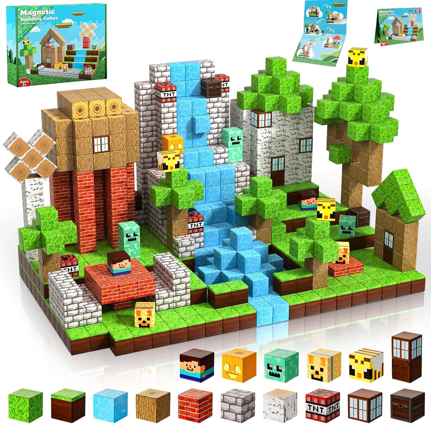 ToyUnited Magnetic Blocks-100PCS Magnetic Building Blocks Magnet Cube Toys Stacking,Build Forest World Set,STEM Montessori Sensory Toys for Kids Boys Girls Age 3 4 5 6 7 8 9 10 Easter Birthday Gift