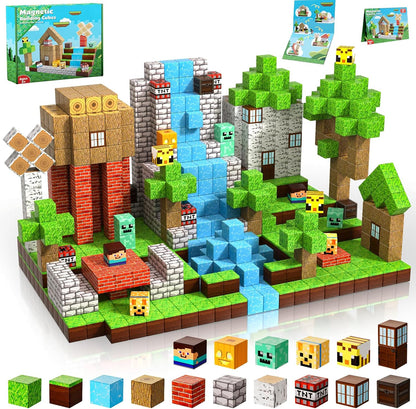 ToyUnited Magnetic Blocks-100PCS Magnetic Building Blocks Magnet Cube Toys Stacking,Build Forest World Set,STEM Montessori Sensory Toys for Kids Boys Girls Age 3 4 5 6 7 8 9 10 Easter Birthday Gift