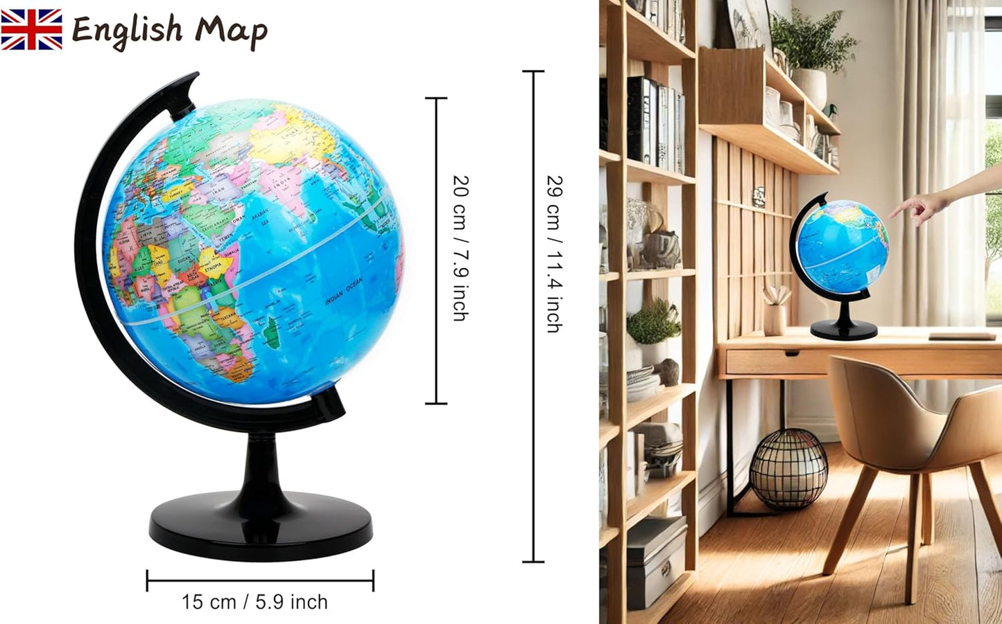 Exerz 8" World Globe - Political Map Educational- Self Assembled School Globe