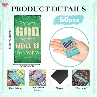 Blosssound 60 Pcs Inspirational Christian Magnets with Bible Verses Religious Refrigerator Magnet Motivational Quotes Fridge Scripture Positive Gifts for Home Office School Locker Decor(Scenery)