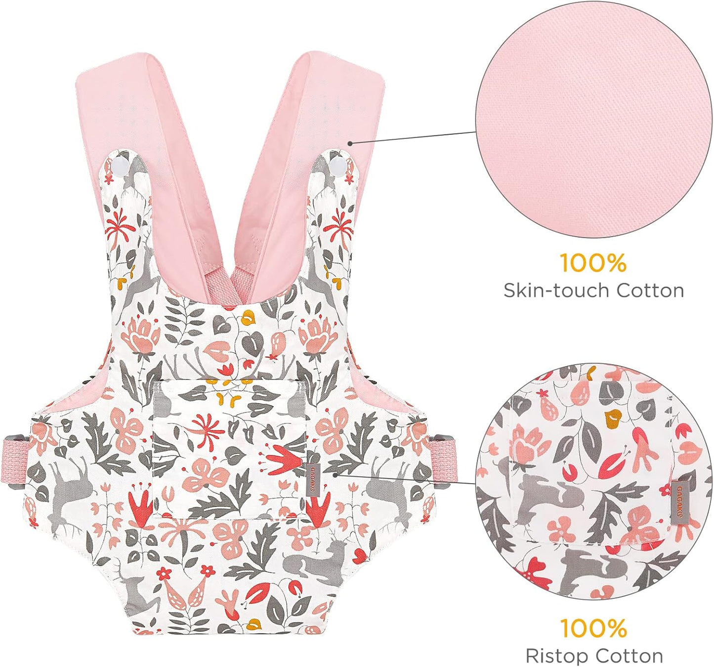 GAGAKU Doll Carrier for Stuffed Animals, Reborn Baby Doll Accessories Toy Carriers for Kids 3+ Toddlers - Pink Wax Flowers