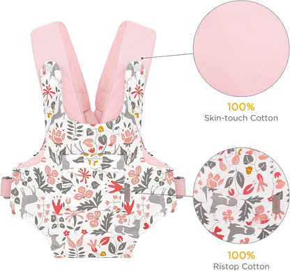 GAGAKU Doll Carrier for Stuffed Animals, Reborn Baby Doll Accessories Toy Carriers for Kids 3+ Toddlers - Pink Wax Flowers