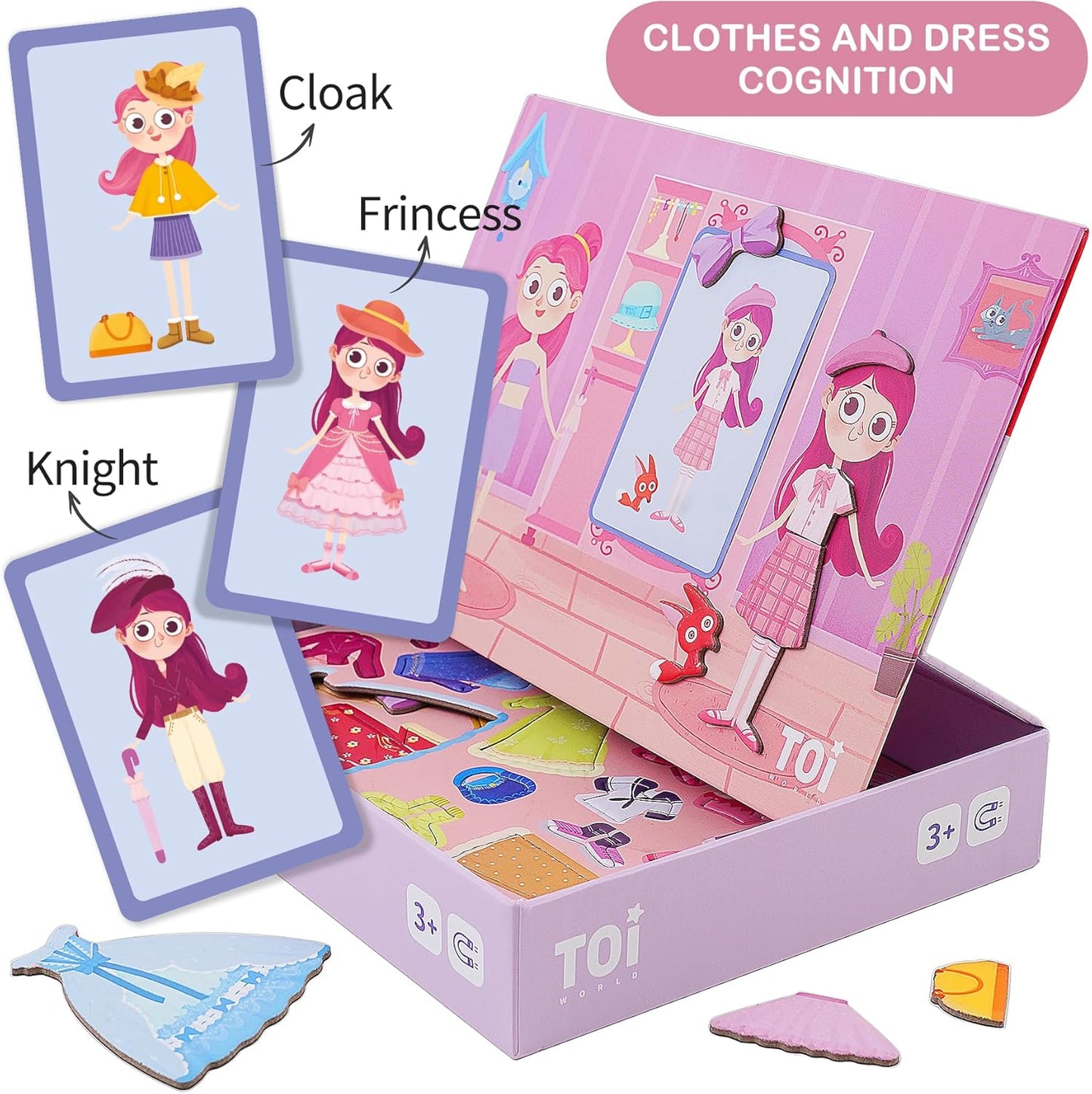 Toi Kids Magnet Toys Magnetic Jigsaw Puzzle Boxes with Game Board for Kids Ages 3-8, Portable Travel Game, Transport