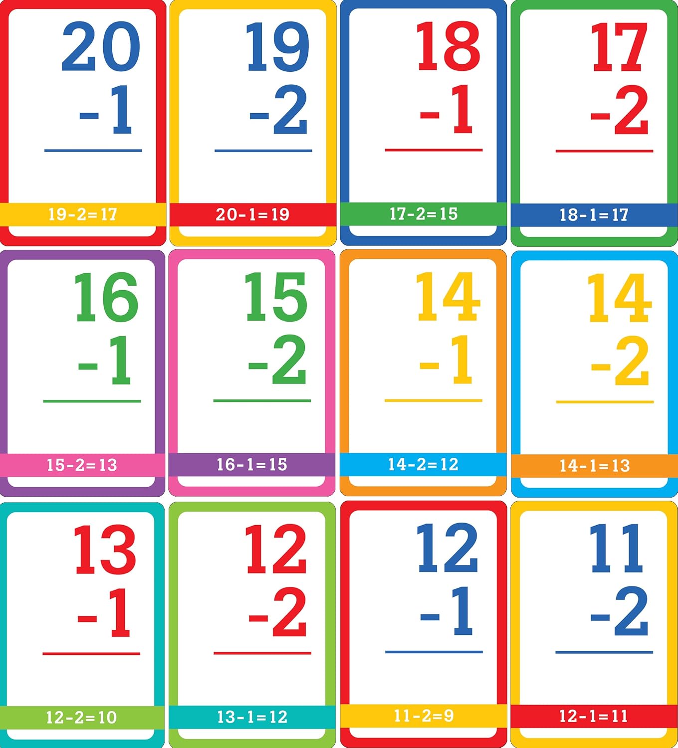 Subtraction Flash Cards (60 cards, Grades K-2)