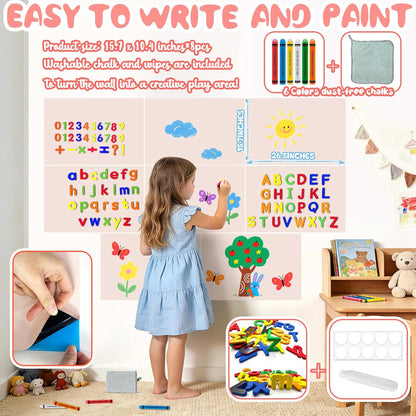 8 PCS Magnetic Wall Decals for Kids Magnetic Chalkboard Peel and Stick Magnet Sheets Board Sticker Tangram Puzzle Self Adhesive Contact Paper Dry Erase Blackboard for Playroom Homeschool 15.7"x10.4"